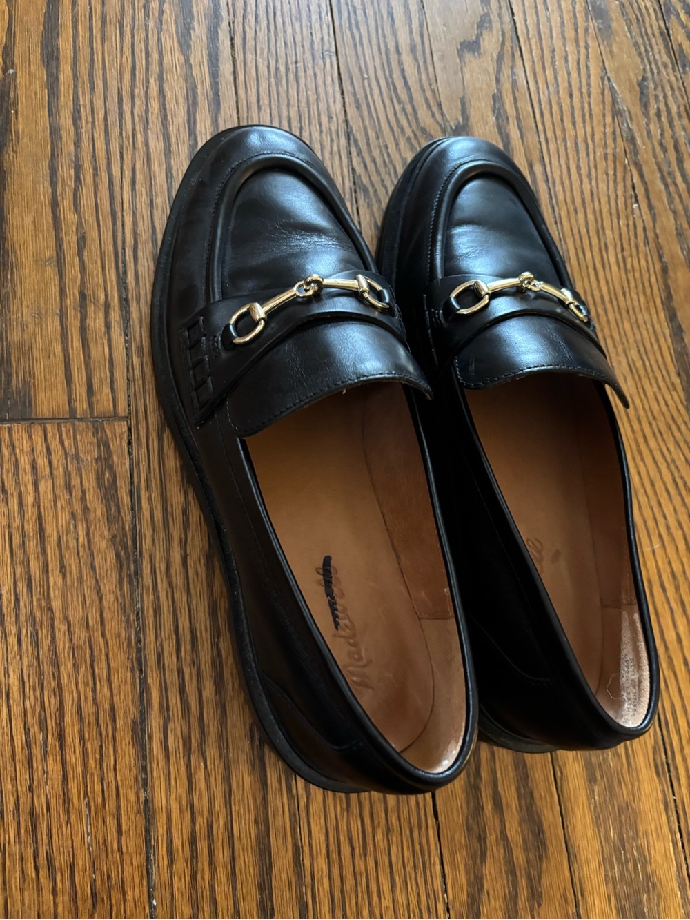 Madewell Black Leather Gold-Bit Loafers